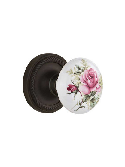 Rope Rose with Rose Porcelain Knob in Oil Rubbed Bronze with .